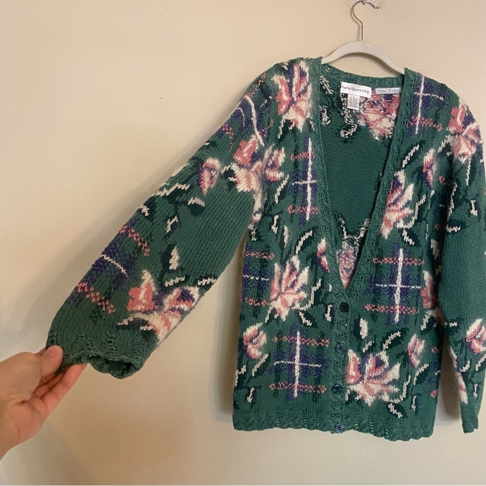 VTG Hand Knitted Cardigan Sweater Ramie Mohair Sz Small Floral Cottage Feminine - Picture 2 of 16